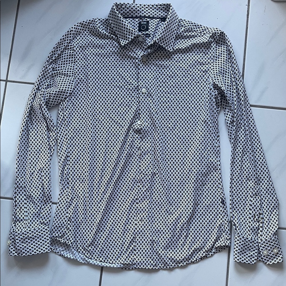 Boss Monochrome Geometric Button Down Shirt Slim Fit